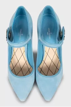Blue suede heeled shoes