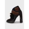 Suede stiletto ankle boots with fringe