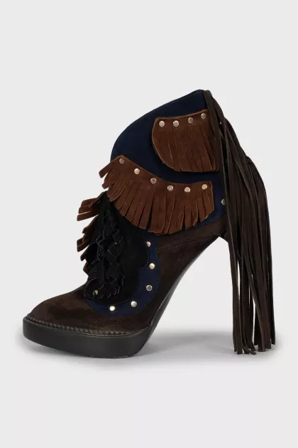 Suede stiletto ankle boots with fringe