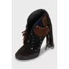 Suede stiletto ankle boots with fringe