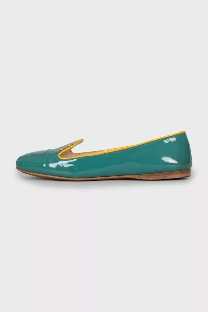 Green patent leather ballet flats