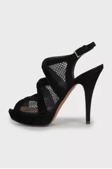 Suede mesh sandals