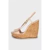 Beige leather wedge sandals