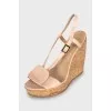 Beige leather wedge sandals