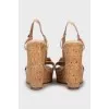 Beige leather wedge sandals