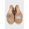 Beige leather wedge sandals