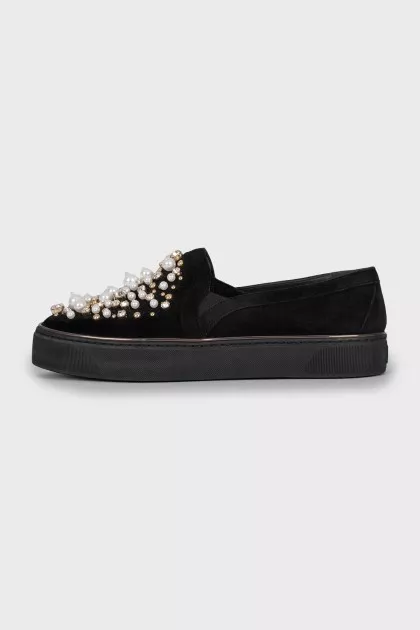Slip-ons with beads and rhinestones