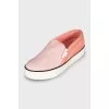 Pink textile slip-ons