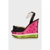 Textile wedge sandals with rhinestones