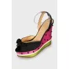 Textile wedge sandals with rhinestones