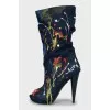 Abstract print textile ankle boots