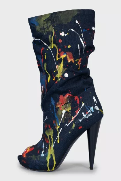 Abstract print textile ankle boots