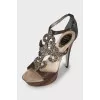 Leather sandals decorated with rhinestones