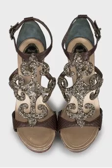 Leather sandals decorated with rhinestones