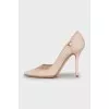 Pink suede stiletto heels