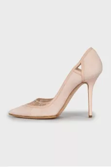Pink suede stiletto heels