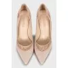 Pink suede stiletto heels