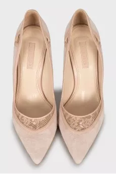 Pink suede stiletto heels