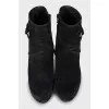 Suede ankle boots with a wedge heel and strap