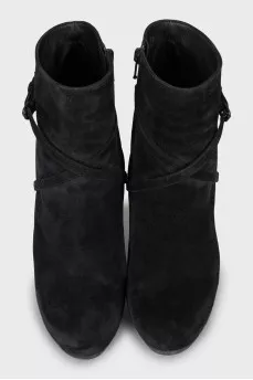 Suede ankle boots with a wedge heel and strap