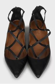 Leather ballet flats with decorative ties