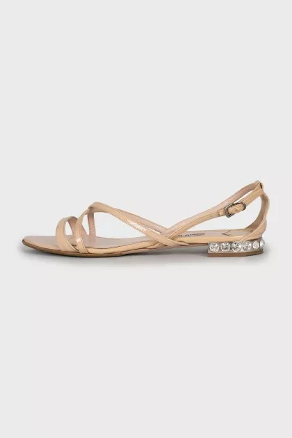 Leather sandals with rhinestones