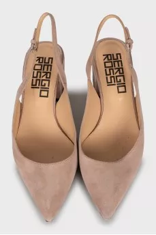 Suede pointed toe slingbacks