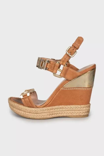 Wedge sandals with gold hardware