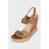 Wedge sandals with gold hardware