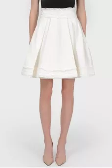 White denim skirt with small fringe