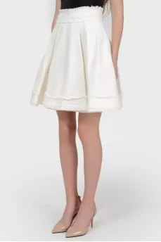 White denim skirt with small fringe