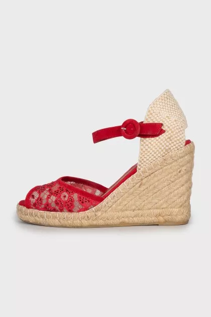 Textile sandals with lace