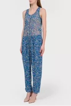 Overalls in a small floral print with a tag