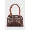 Leather bag with velour handles