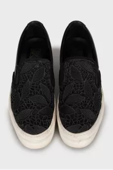 Slip-ons made of textile and leather