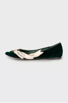 Velvet green ballet flats