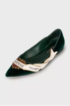Velvet green ballet flats