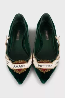 Velvet green ballet flats