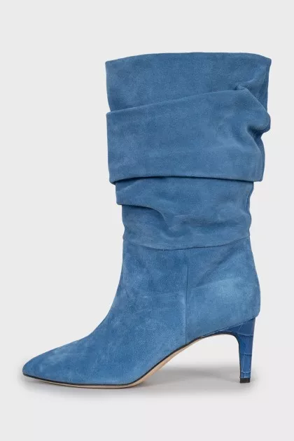 Blue suede heeled boots