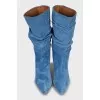 Blue suede heeled boots