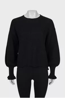 Knitted sweater with lantern sleeves