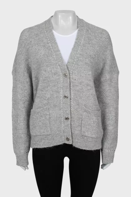 Grey cardigan with metallic decor