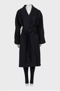 Black double-breasted wool coat