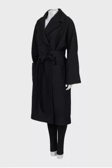Black double-breasted wool coat