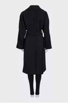 Black double-breasted wool coat