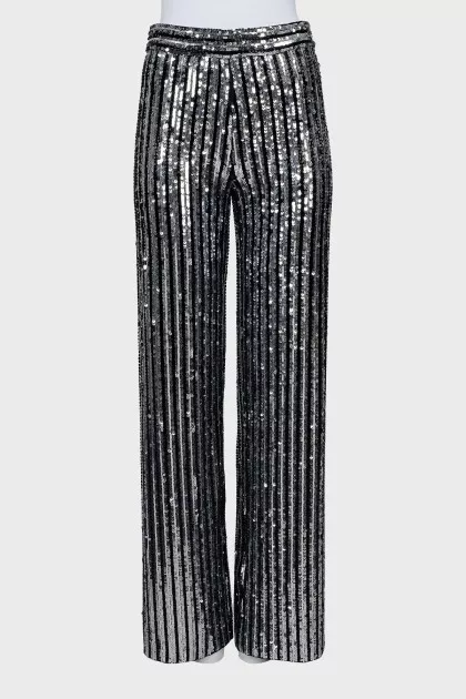 Sequin and beaded trousers with tag