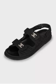 Textile sandals with rhinestones on the logo