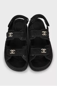 Textile sandals with rhinestones on the logo