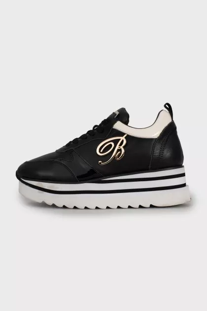 Leather sneakers with logo on high sole