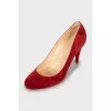 Red suede heeled shoes